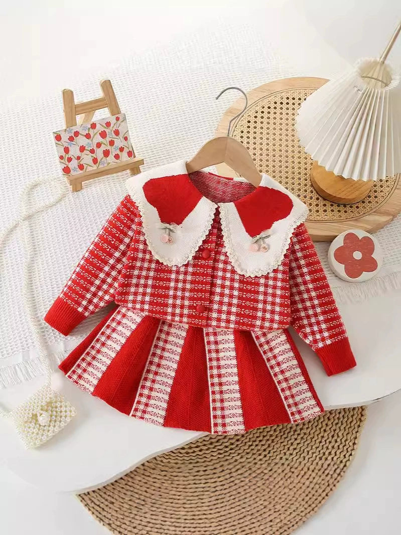 Conjunto de punto a cuadros para niña