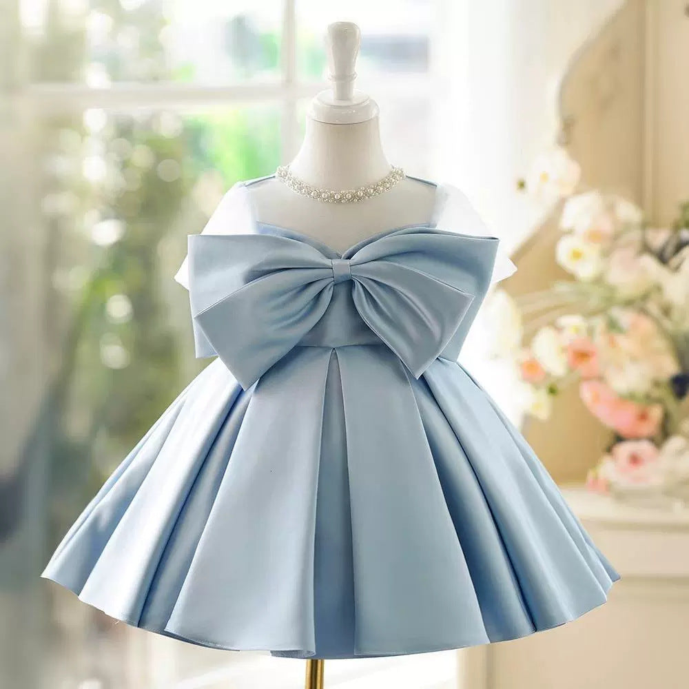 Vestido de Fiesta Infantil Azul Con Lazo