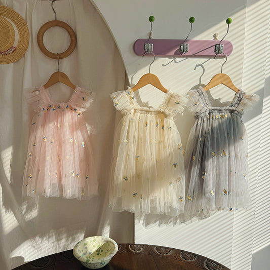Vestido Infantil de Tul con Flores