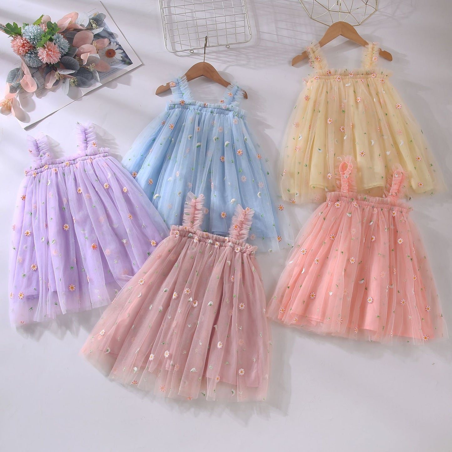 Vestido Infantil De Flores De Tul