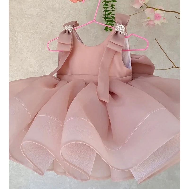 Vestido de Fiesta Infantil Rosa con Lazos