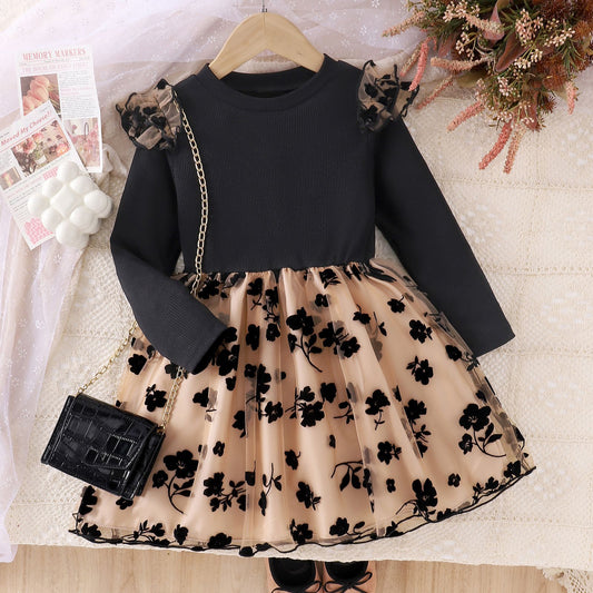 Vestido infantil floral negro