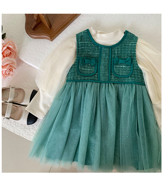 Vestido Infantil Invierno/Verano Bolsos Verdes