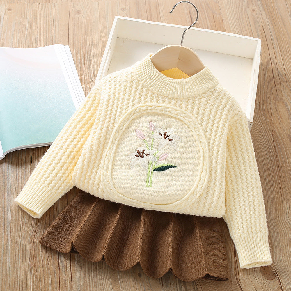 Conjunto infantil de mujer tejido floral plisado