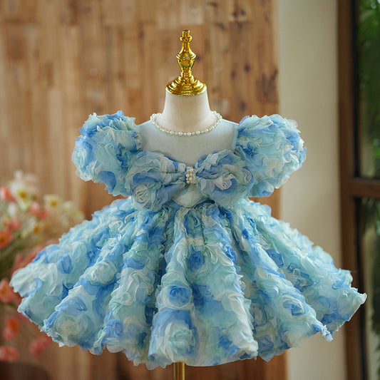 Vestido de Fiesta Infantil Flores Azules