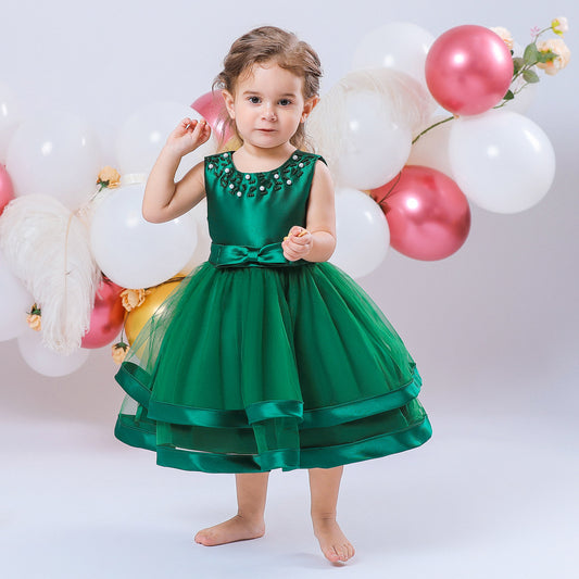 Vestido de Fiesta Infantil Tul Lazo y Perlas