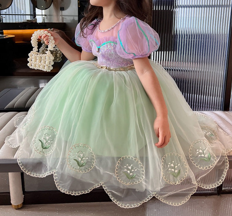 Vestido de Fiesta Infantil Tul Brillante y Perlas