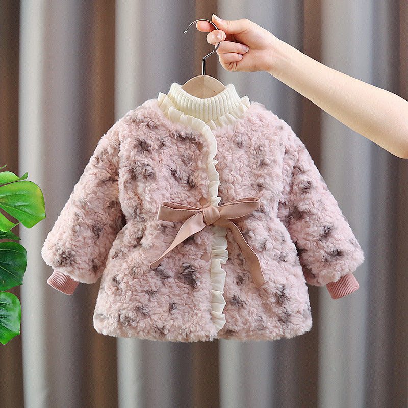 Abrigo de Felpa con Cinturón para Niñas