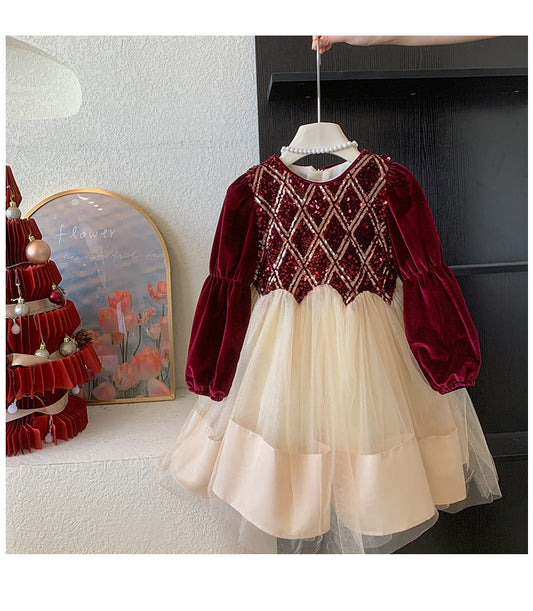 Vestido Infantil de Terciopelo y Brillo