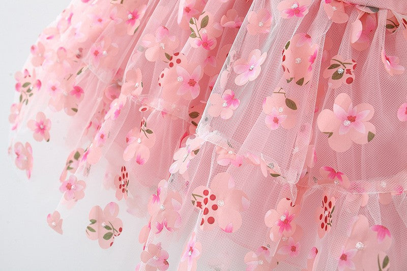 Vestido Infantil Con Flores Rosas
