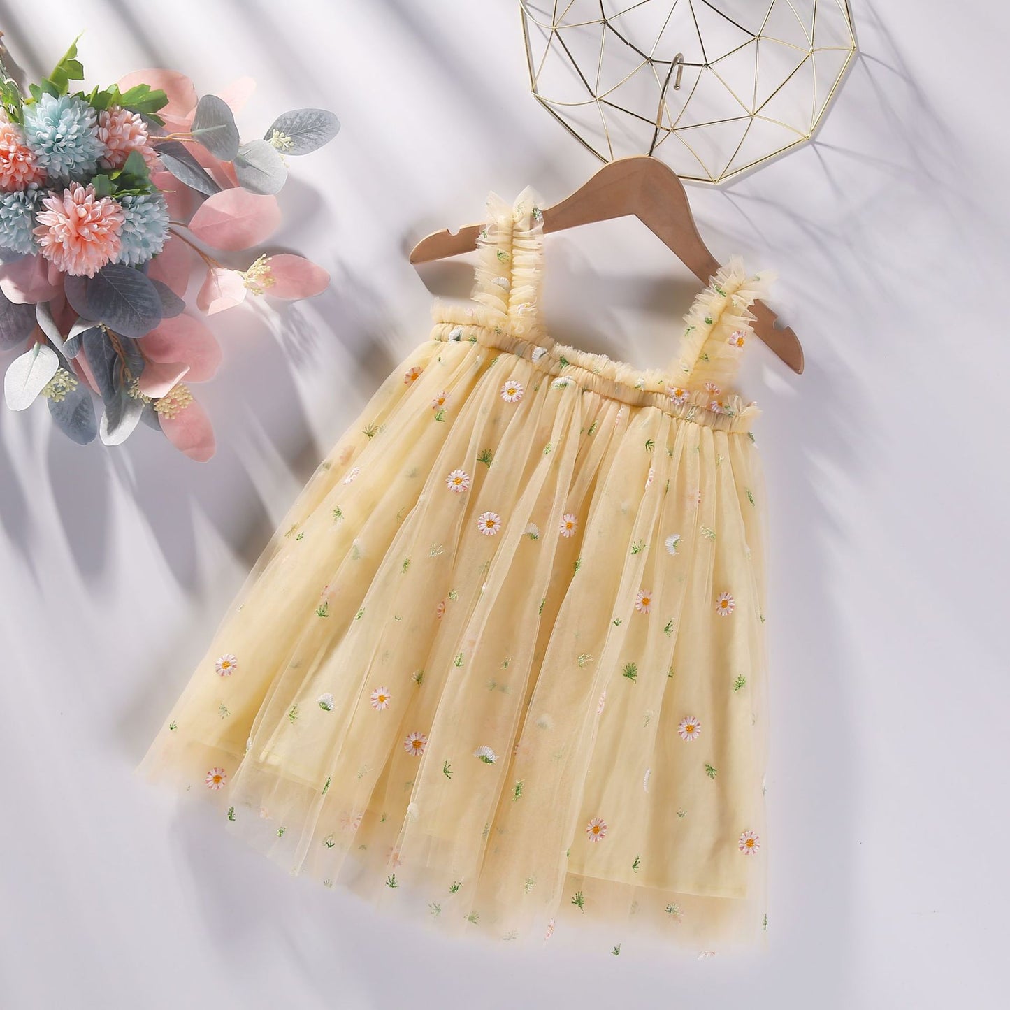 Vestido Infantil De Flores De Tul