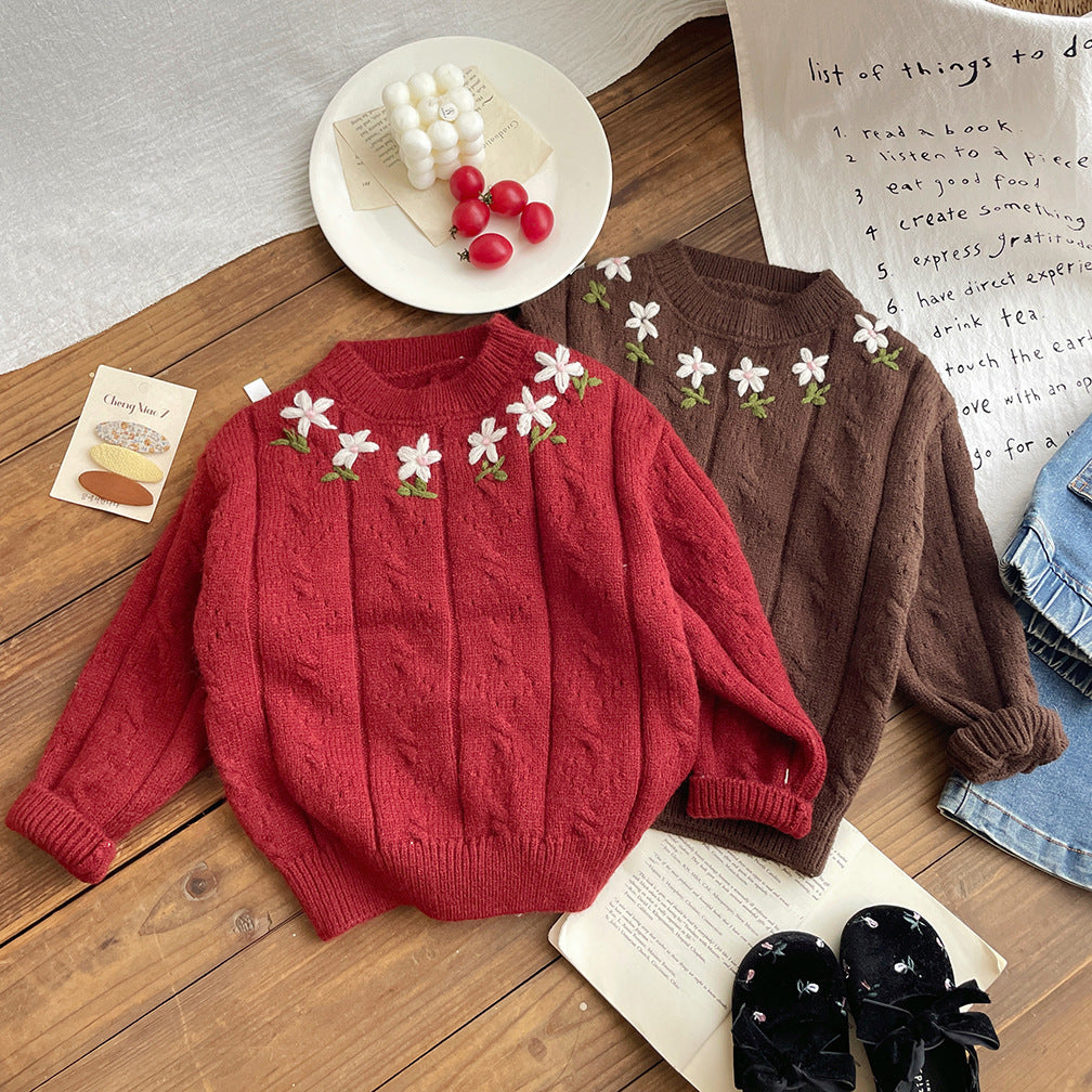 Blusa de Niña con Flores de Punto