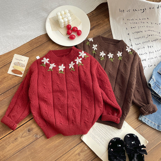 Blusa de Niña con Flores de Punto