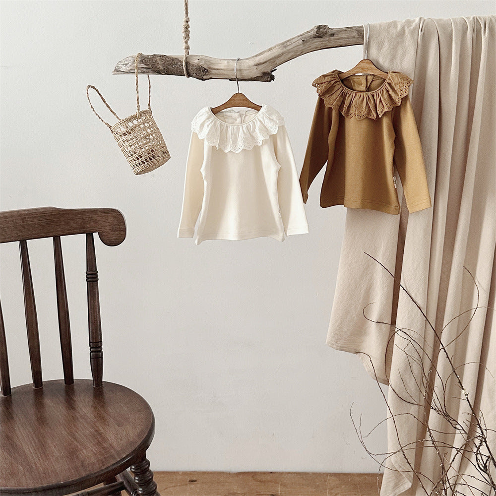 Blusa Infantil con Cuello de Encaje para Mujer