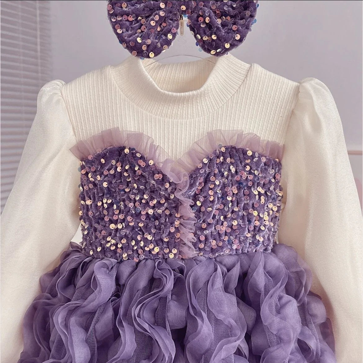 Vestido Infantil con Lazo Brillante