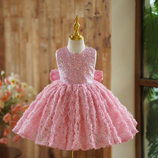 Vestido Infantil Rosa Floral Brillante