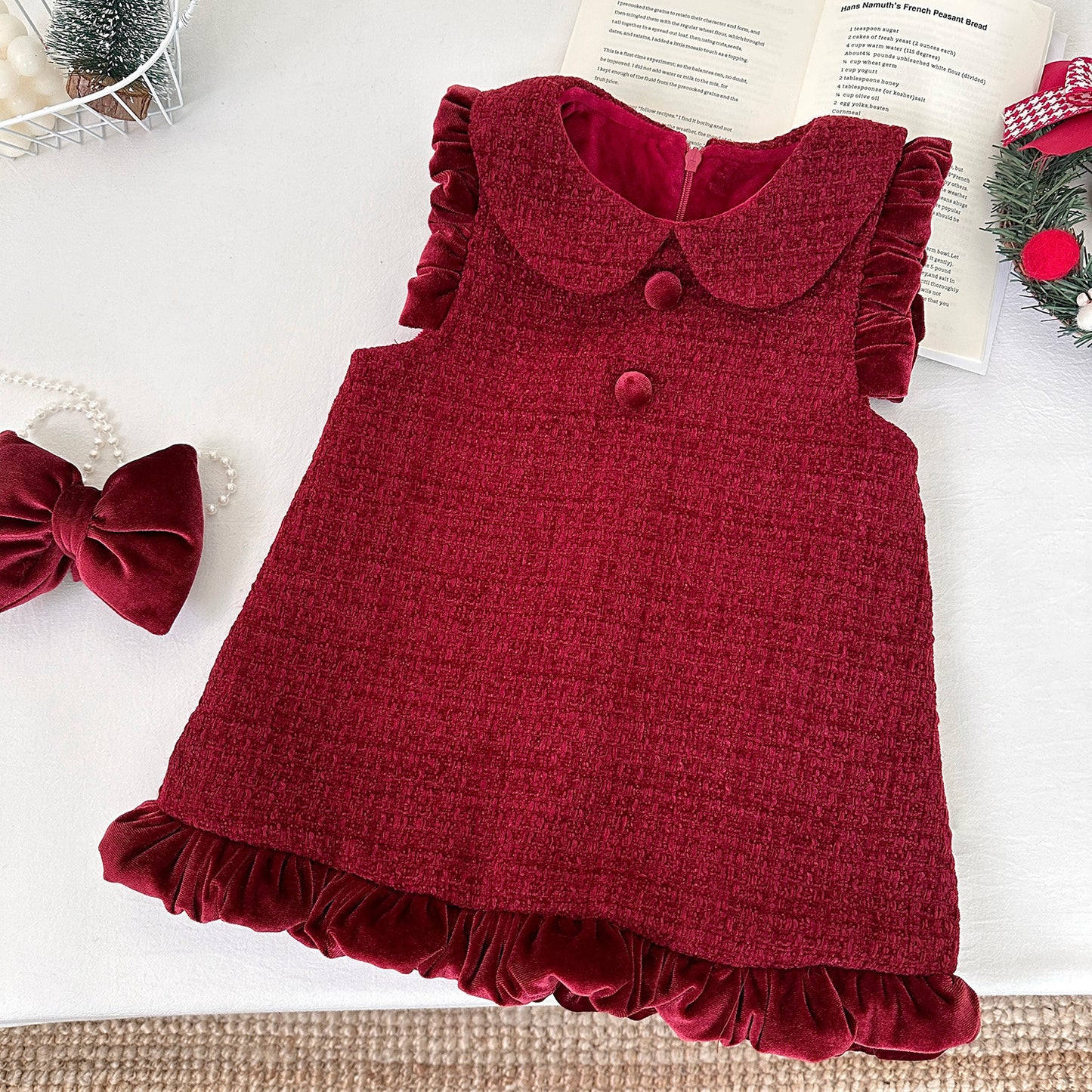 Vestido Infantil de Terciopelo Rojo