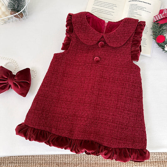 Vestido Infantil de Terciopelo Rojo