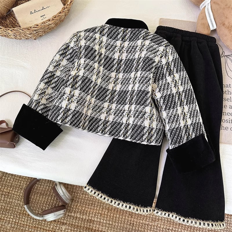 Conjunto de Lazo a Cuadros de Invierno para Niños