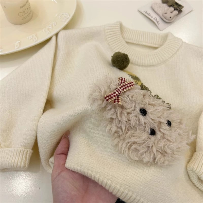 Blusa Infantil de Invierno con Perro en Gorro