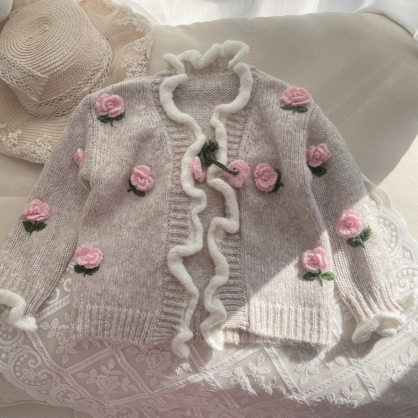 Cárdigan Infantil de Punto con Flores