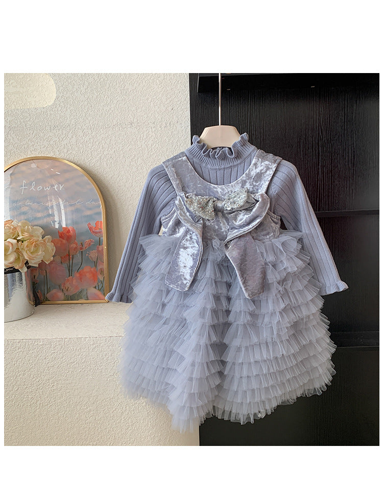 Vestido Infantil Con Encaje Brillante y Tul