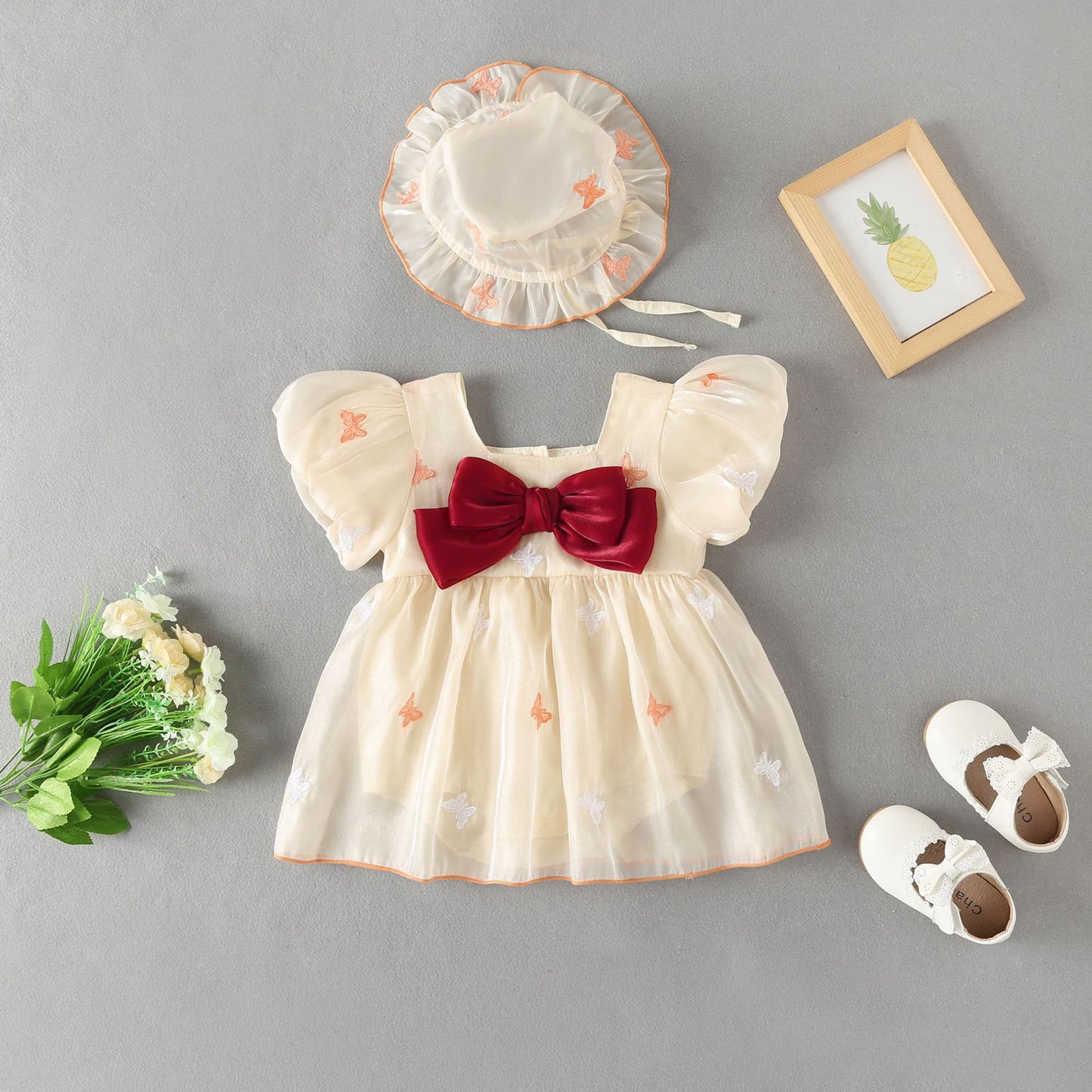 Vestido Infantil Mariposa + Gorro