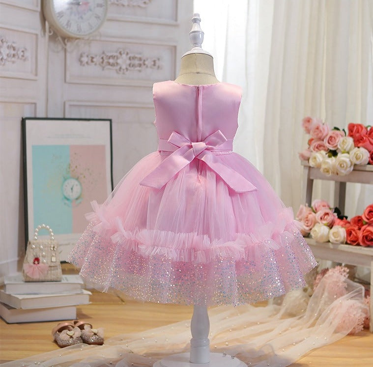 Vestido de Fiesta Infantil Tul Brillante Encaje