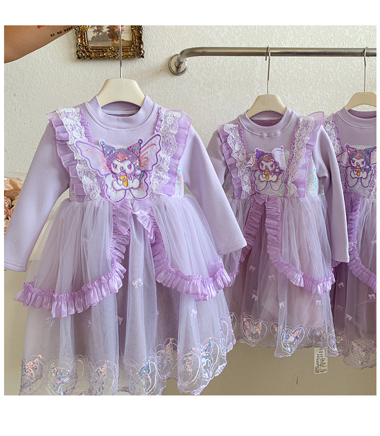 Vestido Infantil de Princesa Morado con Encaje