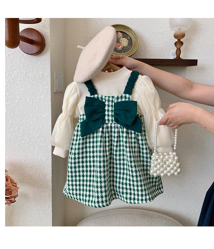 Vestido Infantil Con Lazo a Cuadros