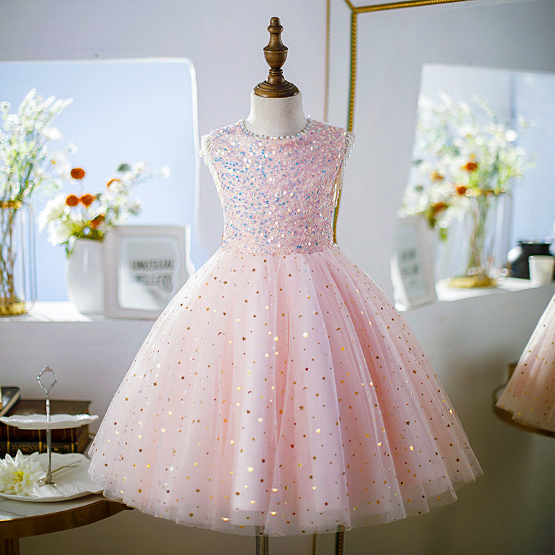 Vestido de fiesta infantil con estrellas brillantes