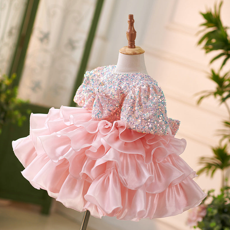 Vestido Infantil A Capas Rosa Brillante