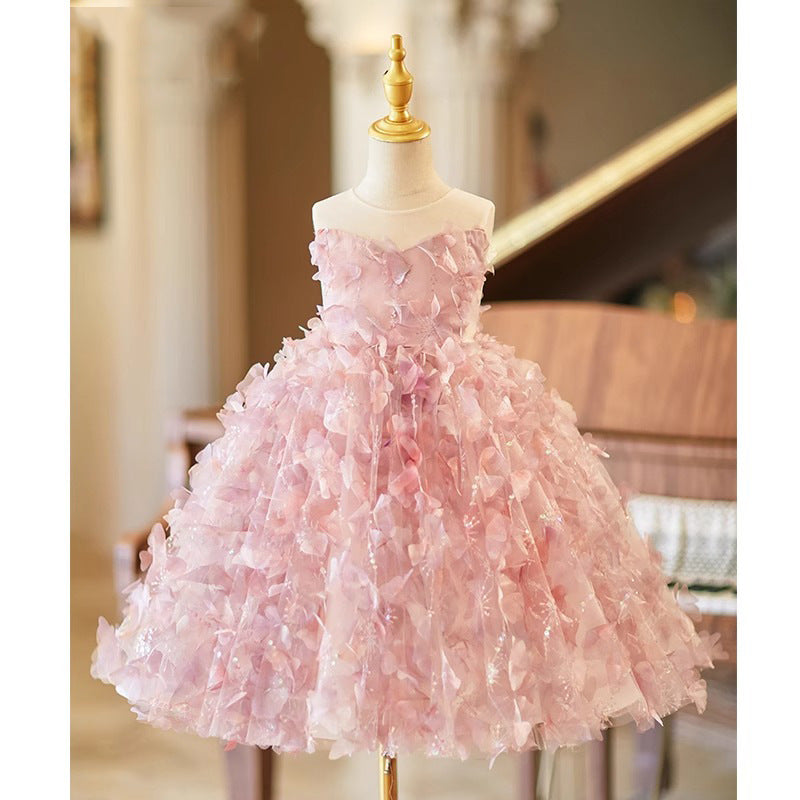 Vestido de Fiesta con Flores Rosas para Niñas