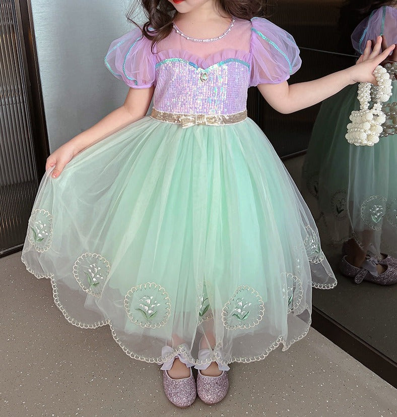 Vestido de Fiesta Infantil Tul Brillante y Perlas