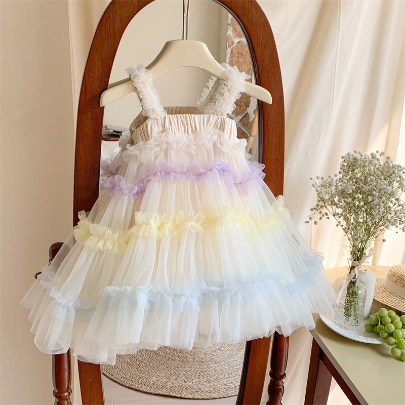 Vestido Infantil de Tul con Capas de Colores