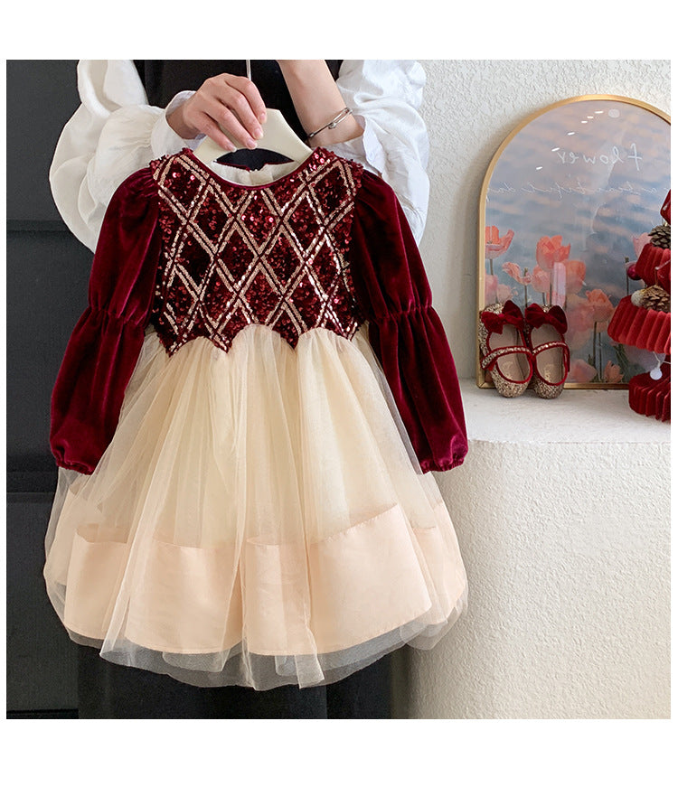 Vestido Infantil de Terciopelo y Brillo