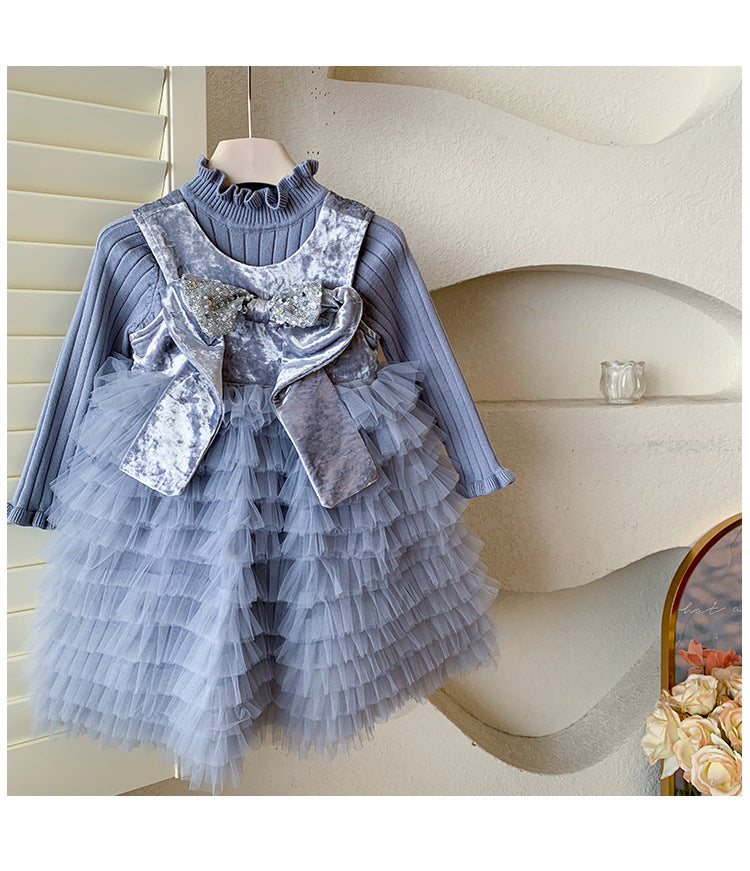 Vestido Infantil Con Encaje Brillante y Tul