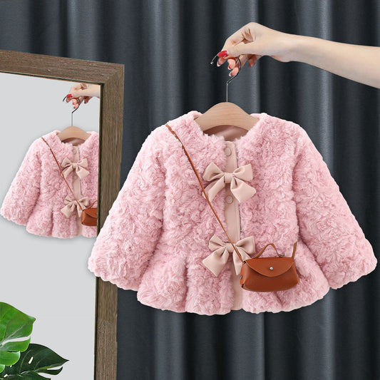Abrigo de peluche infantil con lazos