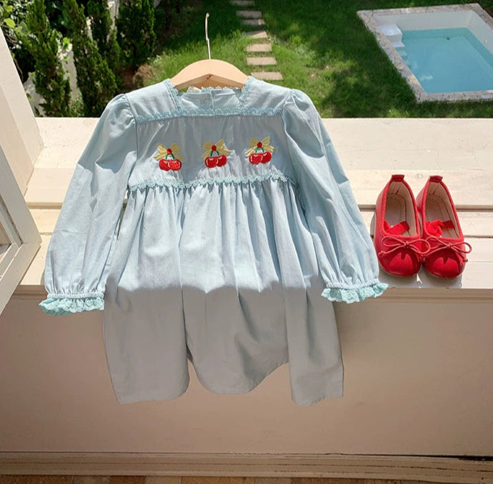 Vestido Infantil de Manga Larga con Cerecitas