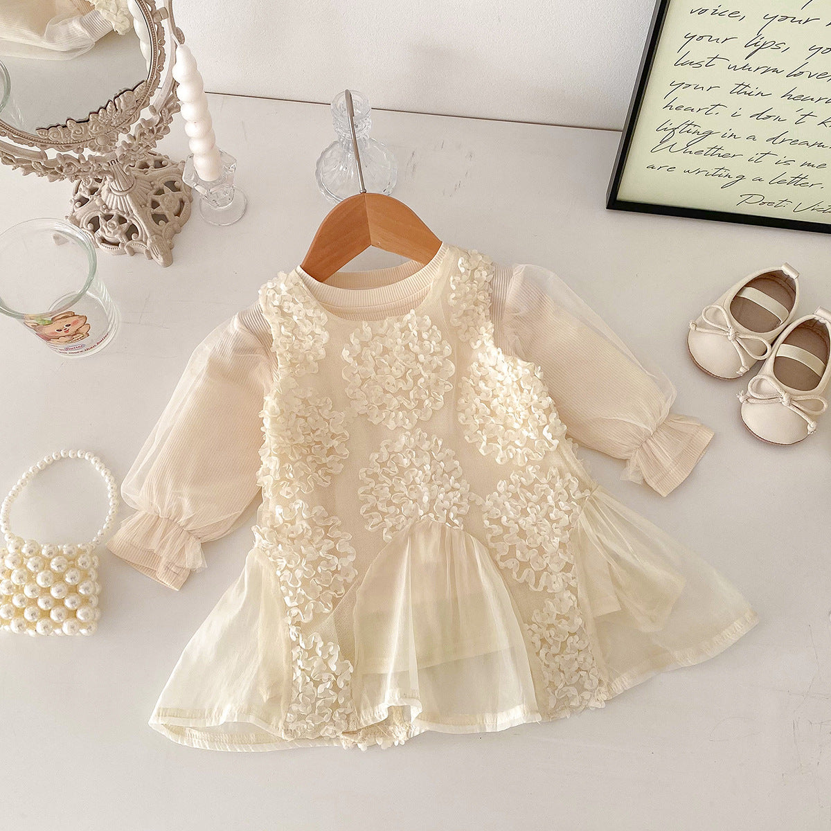 Conjunto Vestido Infantil Tul Flores
