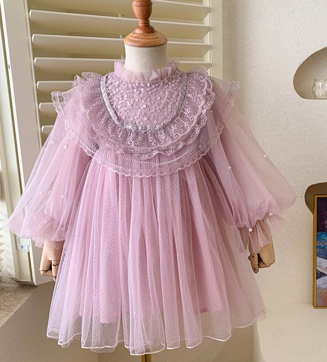 Vestido Infantil Tul Encaje y Glitter