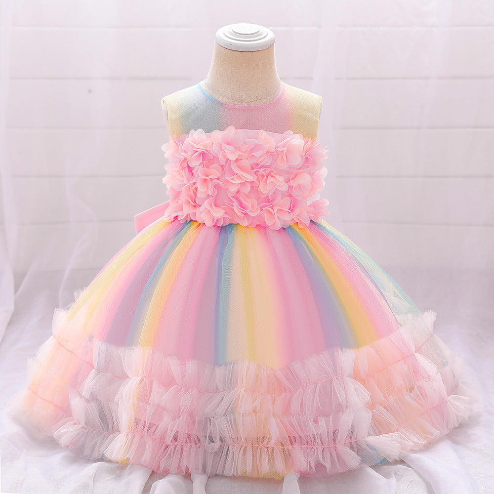 Vestido Infantil Flores Tul Colores