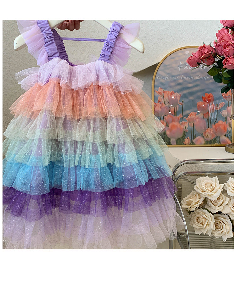 Vestido Infantil de Tul Con Capas de Colores