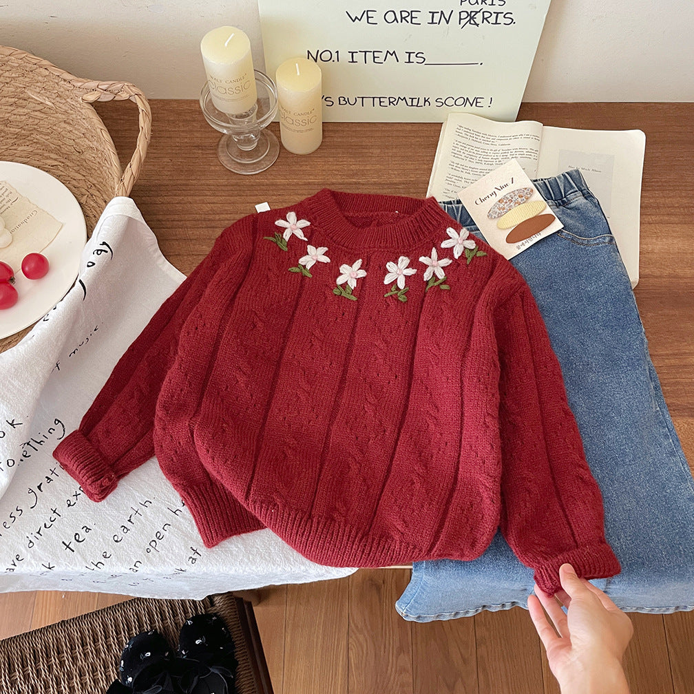 Blusa de Niña con Flores de Punto