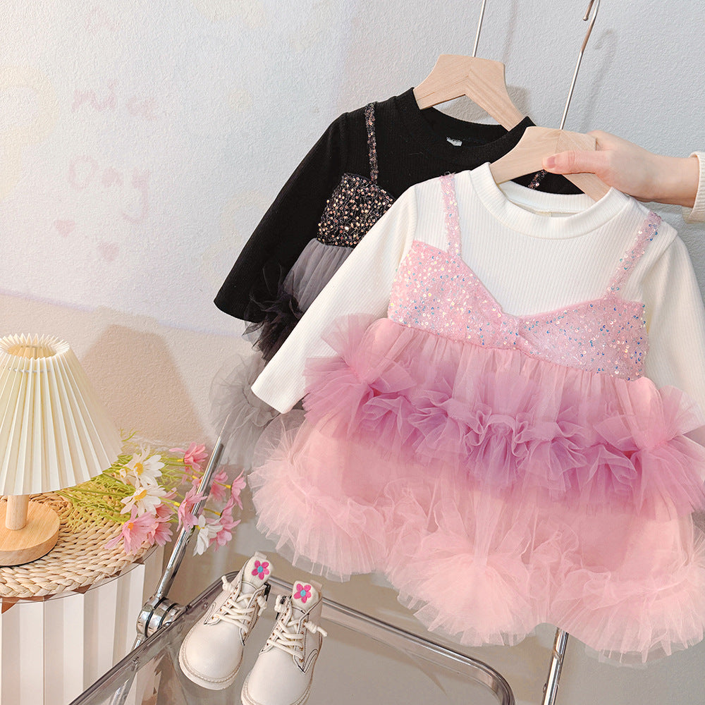 Vestido de invierno infantil con brillo y tul