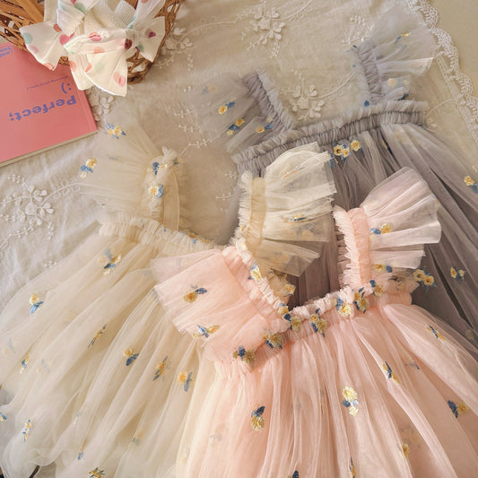 Vestido Infantil de tul con Pequeñas Flores