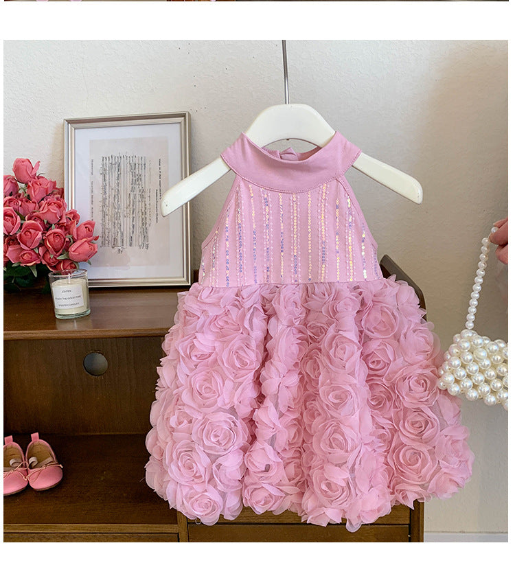 Vestido Infantil Con Estampado de Flores y Tirantes Finos