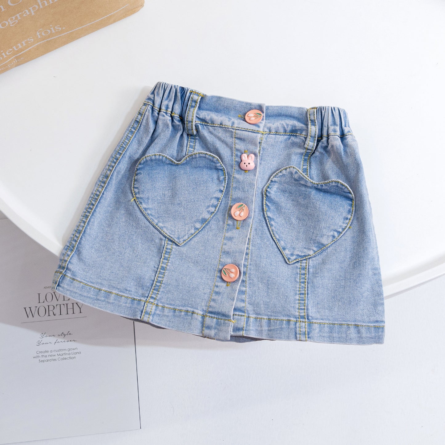 Falda Jeans Infantil Botones Corazones