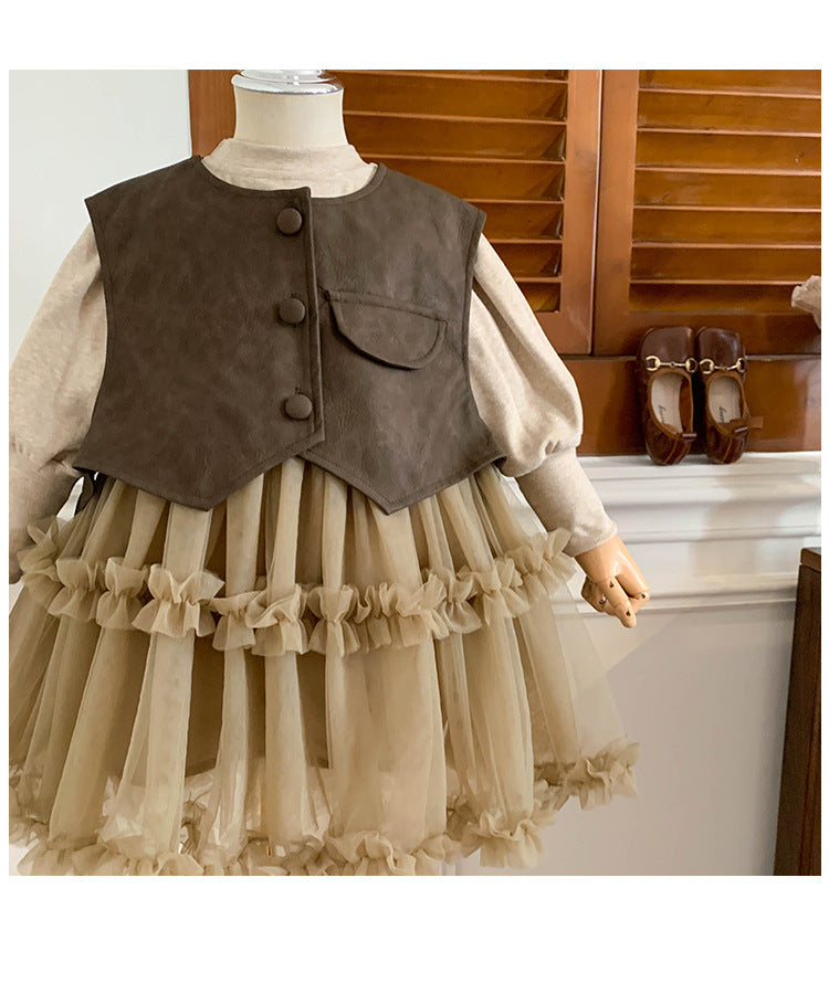 Conjunto Infantil de Chaleco y Vestido de Tul