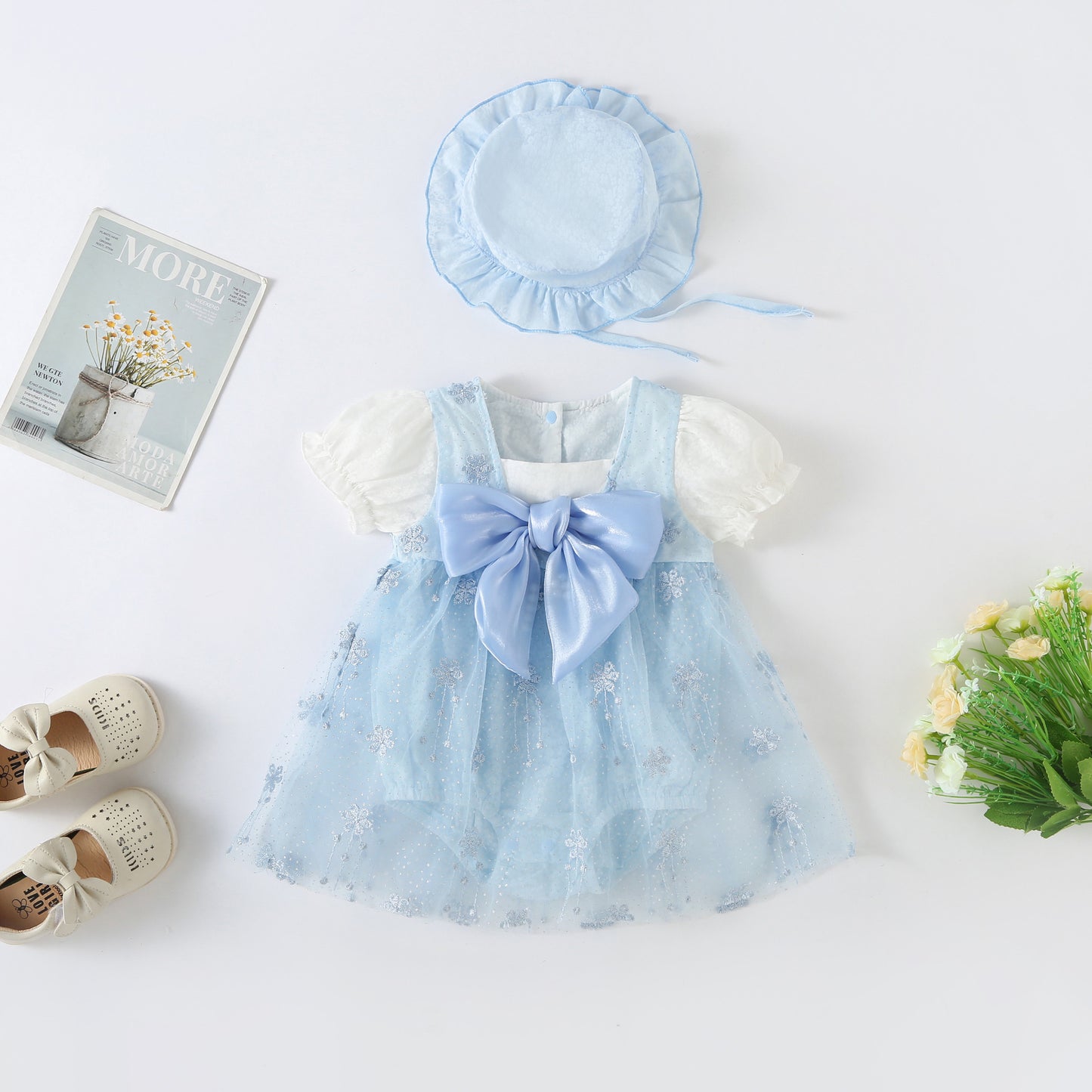 Vestido Infantil con Lazo Brillante